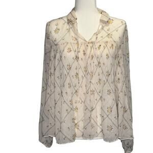 Lauren Conrad Womans S Top Floral Peasant Cottagecore Feminine Boho Sheer Fairy